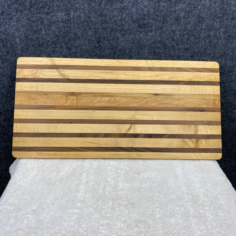 Handmade Striped Hardwood Cutting Board Butcher Block Serving Tray 22x10